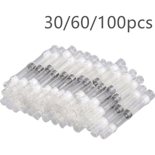 30/60/100PCS Solder Seal Heat Shrink Connectors Waterproof Terminals Automotive Marine Insulated AWG26-24 White