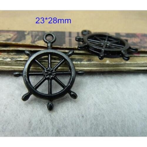 Charm Pendants Rudder Black Color Plated Flower Pattern Carved Rudder Charms 23*28mm - Free Shipping 30 PCS