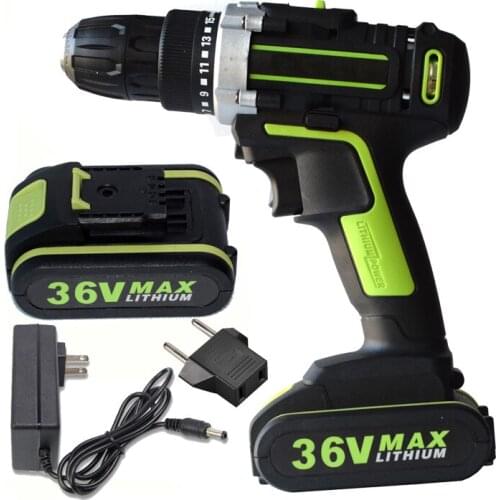 36V Screwdriver Cordless Drill 2 Speed Adjustment LED Lighting Electric Drill Wrench Power Tools With 1/2 5200mAh Li-ion Battery