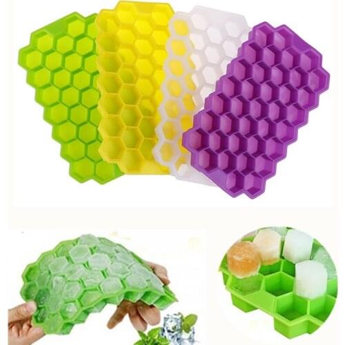 37 Cubes Home Honeycomb Shape Silicone Ice Cube Tray Mold Storage Container