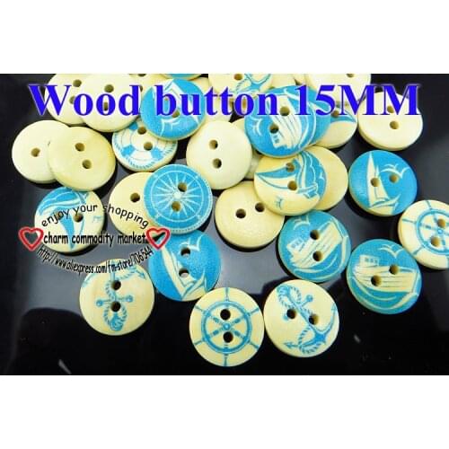 40PCS 15MM ship series painting wooden buttons sewing clothes boots coat accessory MCB-957