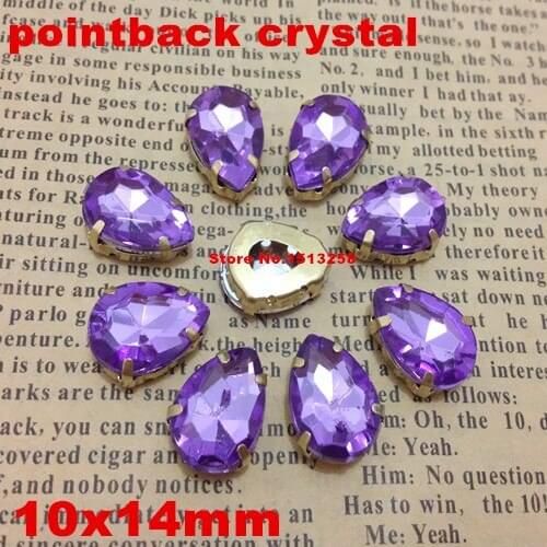 10x14mm Sew On Rhinestones Teardrop Acrylic Fancy Stone In Plated Gold Claw Setting Sewing Beads Crystal Violet color
