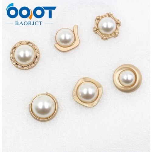 OOOT BAORJCT A-19512-484,10pcs/Lot 25/18mm,High quality Faux Pearl gold Metal Button,clothing accessories DIY materials