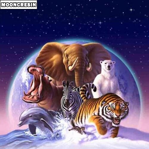 Diamond Painting Cross Stitch Elephant And Tiger Diamond Embroidery Full Square Rhinestones Mosaic Picture Christmas Decoration