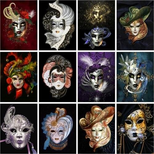 Huacan Diy Diamond Painting Mosaic Mask Portrait Home Decoration Diamond Mosaic Embroidery Mask Wall Stickers
