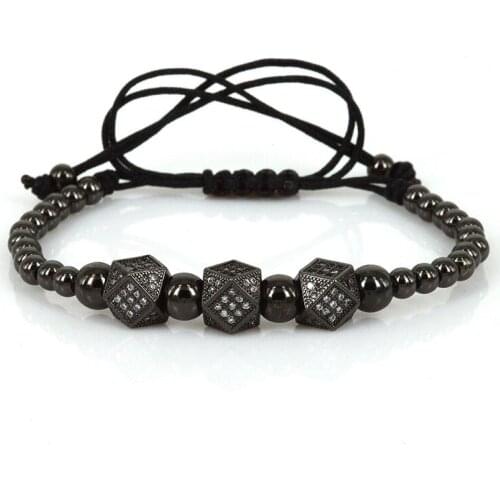 Anil Arjandas Bracelet,4mm 24K Gold Color Beads & Pave Setting White CZ Geometric Balls Braiding Men Macrame Bracelet Christmas