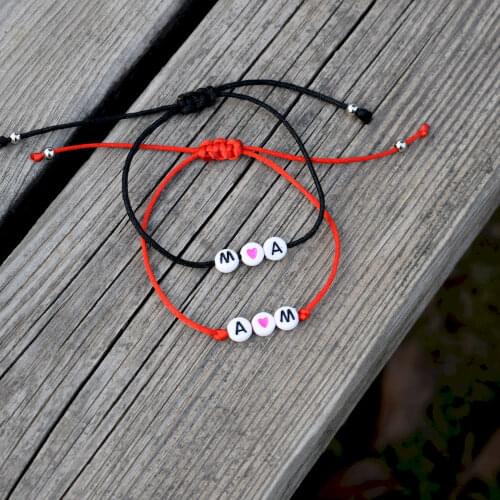 2pcs/Pairs Custom Black Red Thread DIY Letter paired bracelets Women Men Heart Name Lucky Red Bracelet Friendship pulseras