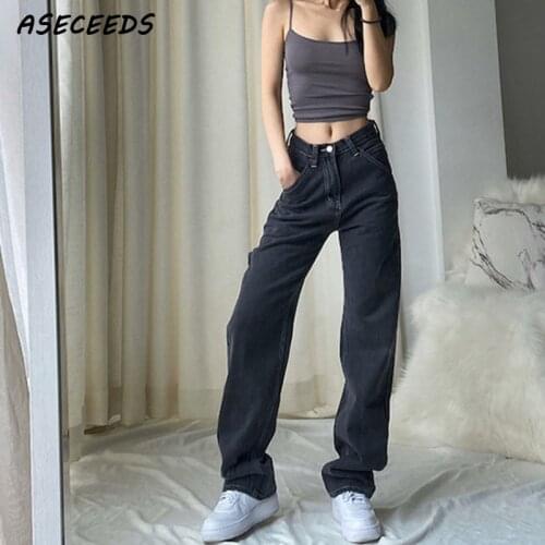 High waisted jeans woman vintage mom boyfriend jeans for women long loose wide leg jeans women baggy jeans white