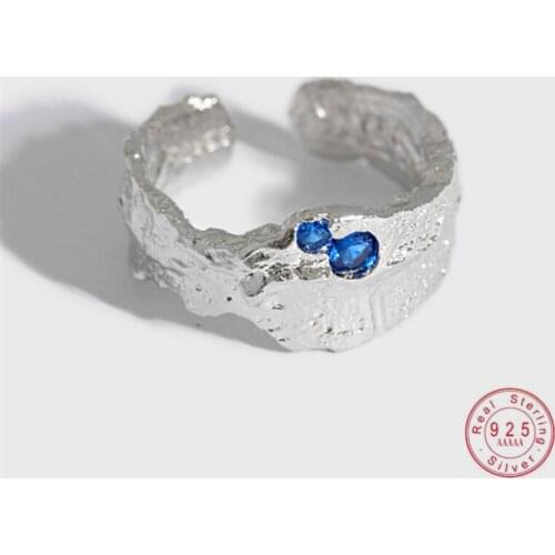 HI MAN 925 Sterling Silver Hip Hop Rock INS Irregular Texture Blue Zircon Ring Women Creative Party Gift Jewelry