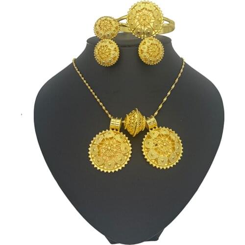 Indian Dubai Jewelry Sets African Beads Jewelry Set For Women Gold Color Necklace/Earrings Wedding Bridal Jewelry