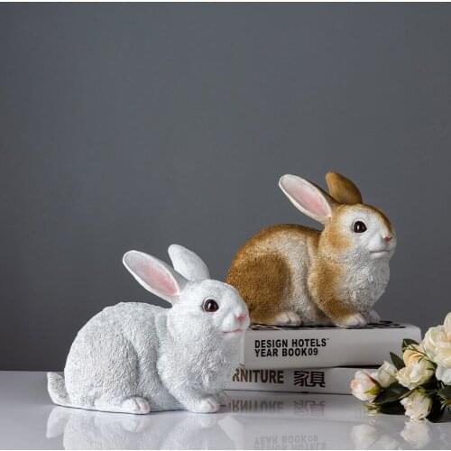 Simulation Resin Rabbit Figurine Ornaments Garden Courtyard Rabbit Crafts Miniature Garden Statue Home Living Room Desktop Decor
