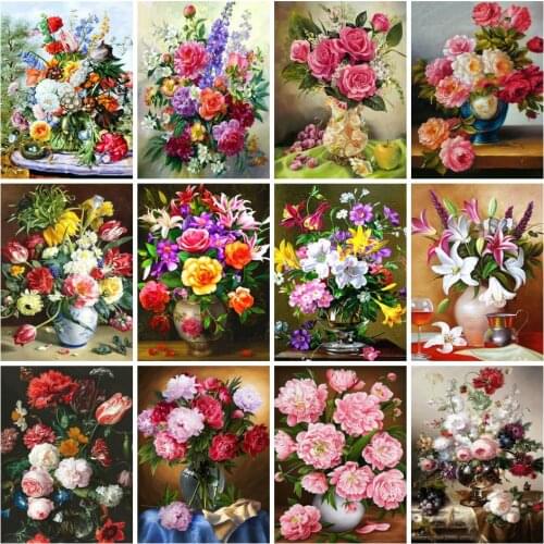 AZQSD Painting By Numbers Flowers Draw By Number On Canvas Unframed HandPaint Kits Wall Art Gift Decor For Livingroom