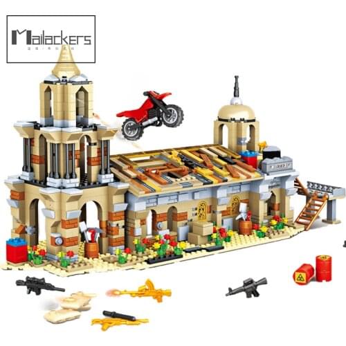 Mailackers PUBG Gun Game Church Military Battlegrounds Figures City Police ww2 Army House Modular Building Blocks Toys for Boys