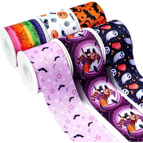 Cartoon Halloween Character Printed Grosgrain Ribbon 5Yards for Hair Bow All Saints Day Party Decoration