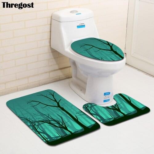 Thregost Print Shower Carpet 3 Pcs Flannel Microfiber Mat for Bathroom Washing Machine Non Slip Bath Mats Water Absorption Rugs