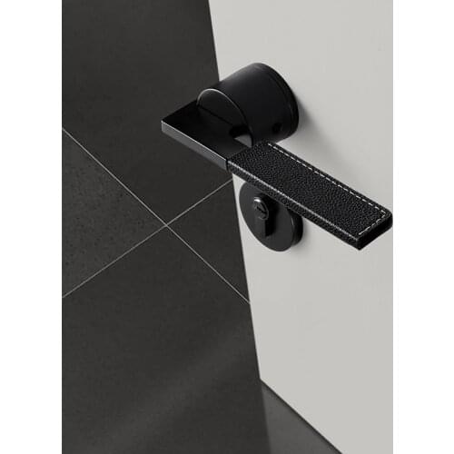 Leather Door Lock Leather Door Handle, Minimalist Light Luxury Interior Mute Black Nickel Split Lock