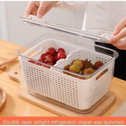Kitchen vegetable and fruit storage box refrigerator fresh-keeping box sealed jar plastic independent drain basket food storage