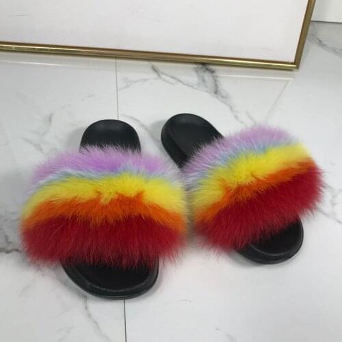 Fur Sliders Women Shoes Real Fox Fur Slippers Summer Fashion Flip Flops Indoor Flat Ladies Sandals