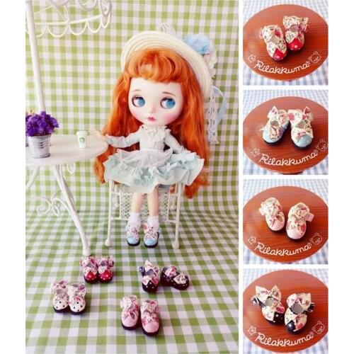 1 Pair Lovely Floral Bowknot Dolls Shoes for Blyth, Pullip, Licca, Azone 1/6 Doll Accessories
