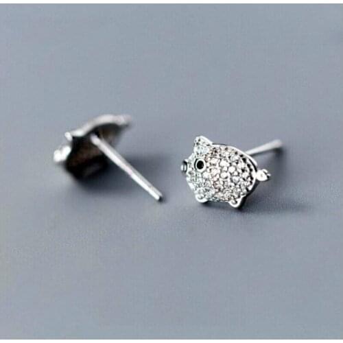 Trendy Cute Zircon Piggy Animal Stud Earrings for Women Girls 925 Sterling Silver Shiny Accessories Jewelry Birthday Gifts SE144