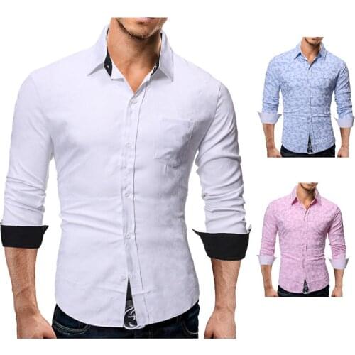 Men Dress Shirts Mens Printed Shirt Mens Long Sleeve Dress Shirt Business Man Slim Fit Casual Shirt 3 Colors