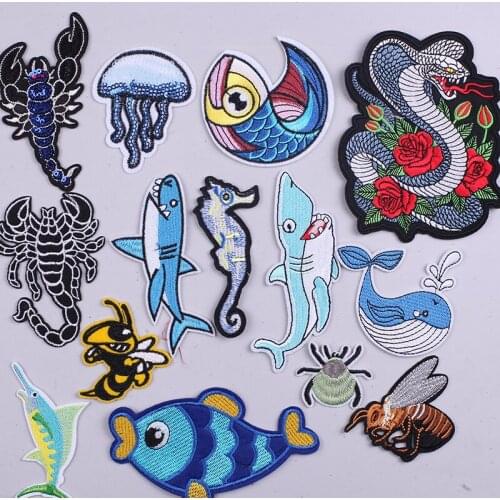 Cobra with Flower Embroidered Patches for Clothing Fusible Sewing Application Sew on Patch Diy Fish Iron-on Applique on Clothes