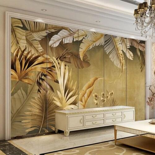 Custom Any Size Mural Wallpaper Modern 3D Golden Leaf Tropical Plants Fresco Living Room TV Sofa Bedroom Background Wall Papers