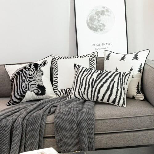 Embroidery Pillowcase Nordic Geometric Cushion Cover Ins Style Black and White Zebra Pattern Pillow Cover Bedroom Sofa Decor