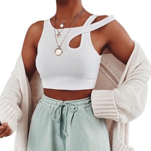 2021 New Fashion Trend Women Summer Sexy Plain Crop Tops Hollow Out Ladies White Vest Tank Casual Skinny New Sun-tops Streetwear