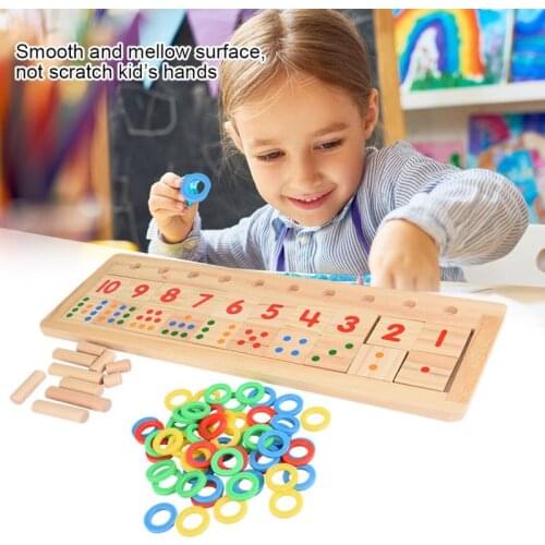 New Kids Wooden Arithmetic Math Toy Children Teaching Aids Counting Stacking Board Montessori Rainbow Rings Dominos Preschool