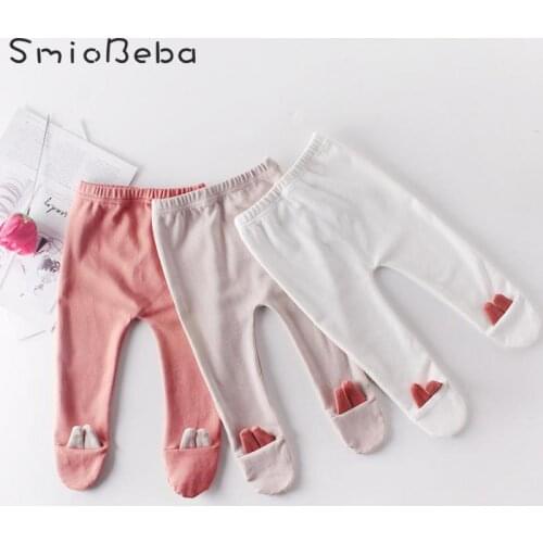 Ins 2019 Autumn Baby Pants Cute Boys Girls Newborn Lovely Rabbit Ear Bottom Socks Pure Cotton Dog Pattern PP Trousers Pantyhose