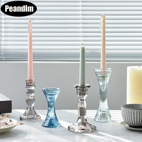 PEANDIM European Glass Candlestick Decorative Centerpieces For Wedding Tables Candle Holders Hotel Party Candle Stand Ornaments