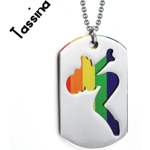 Tassina LGBT Titanium Steel Rainbow Pendants Gay Jewelry Double Design Pendant Necklace Lesbian Pride Jewelry TNPPN024