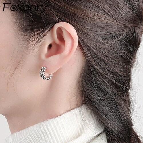Foxanry 925 Sterling Silver Hoop Earrings Summer New Trendy Elegant Creative Sweet Double Laryer Round Beads Party Jewelry Gifts