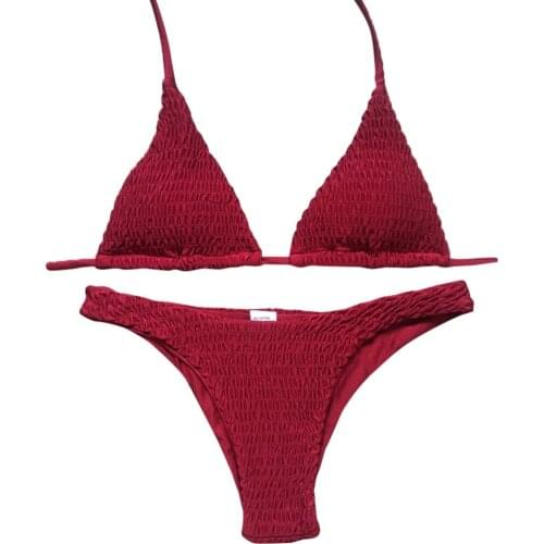 Sexy Pleated Bikini Solid Swimwear Women Push Up Swimsuit Off Shoulder Biquini High Waist Swimwear Women Swimsuit 2020 Bikini#W