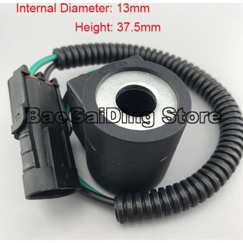 Sunward SWE 60/70N9 Excavator Pilot Solenoid Valve Coil DC12V DC24V Internal Diameter 13mm, Height 37.5mm