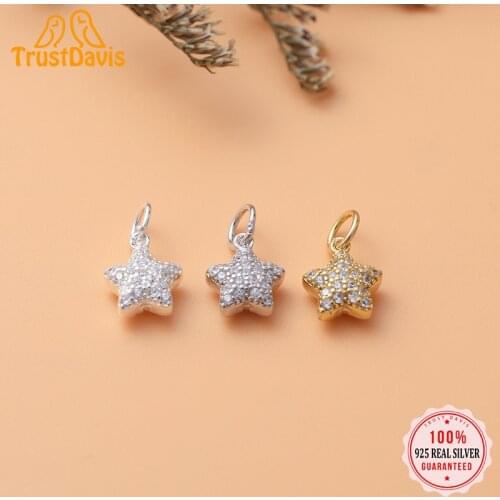 TrustDavis Real 925 Sterling Silver Fashion Star Dazzling CZ Charm Pendant Handmade DIY Accessories Fine Jewelry Wholesale HY144