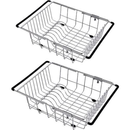 Rustproof Expandable Dish Drying Rack Over The Sink Non-Slip Cutlery Bowl Cup Kitchen Utensil Holder Tray Dish Rack Drainer