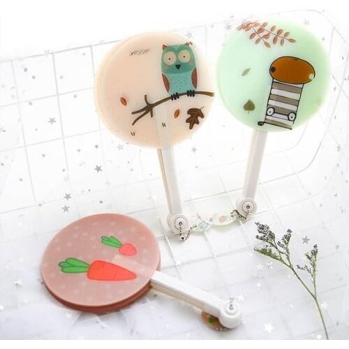 1Pcs Cute Fruit Folding Fan Children Students Gift Portable Hand Fans Plastic Summer Supplies Circular Cartoon Animal