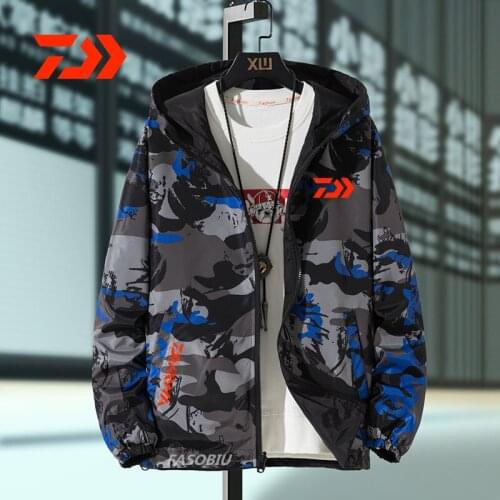 2021 Spring Autumn Mens Daiwa Fishing Jackets Camouflage Military Hooded Coats Casual Zipper Male Windbreaker Men Clothing