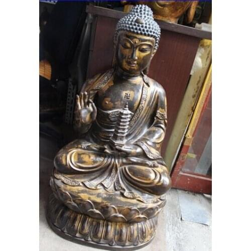Xd 002419 33" Tibet Tibetan Buddhism Bronze Gild Shakyamuni Amitabha Buddha Pagoda Statue