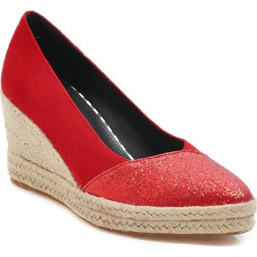 Wind age season in 2019 womens shoes with high heels wedge tip size code 33-44 splicing single shoes