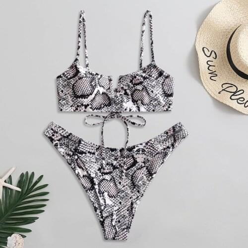 TELOTUNY Womens swimsuits 2021 Sexy Women Leopard Snakin Print Swimwear Low Waist V-neck Two Piece Bikini Set Bathing Suit