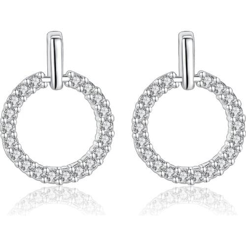 S925 Silver Earring Crystal Circular Forever Stud Earring For Women Wedding Gift Lady Girl Fashion Zircon Jewelry
