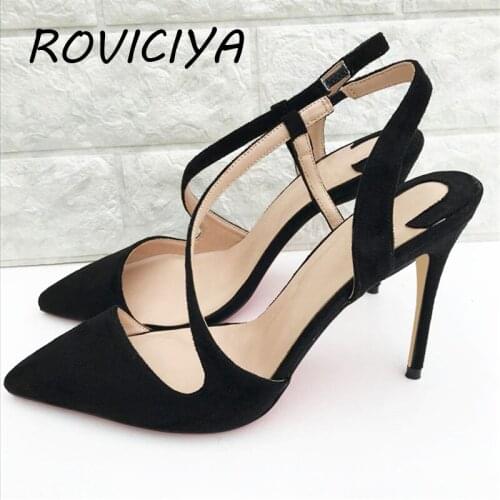 Women Pumps Summer 10cm High Heels Black Flock Shoes Womens sandals Wedding Shoes plus size 45 LX013 CHENSIR9