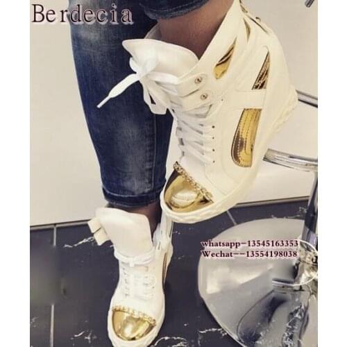New Height Increasing Women Wedges Heel Mixed Colors High Top Female Chain Flats Shoes Top Quality