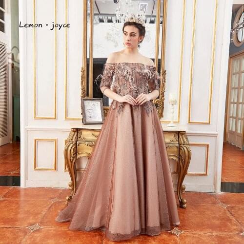 Lemon joyce Formal Evening Dresses Sexy Off the Shoulder Illusion A-line Party Prom Gowns Robe De Soiree Plus Size