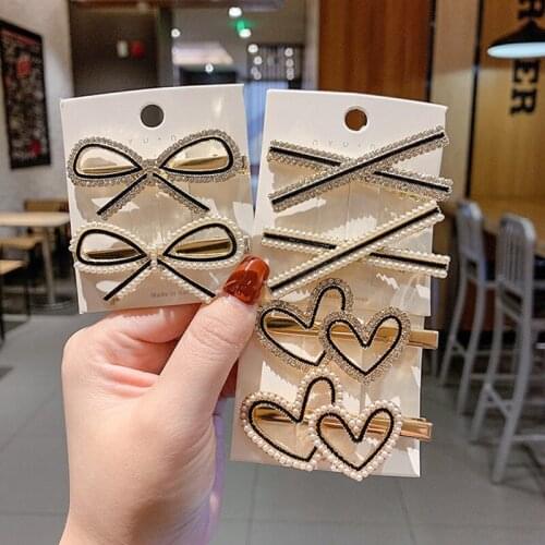 1 Set Strip Popular Hair Clips Fashion Woman Rhinestone Shiny Heart Scissors Hairpins BB Clip Styling Tools Barrettes