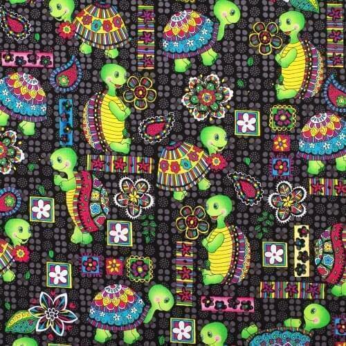 1 yard tortoise and flower printed Cotton Woven Fabric (width=135cm)