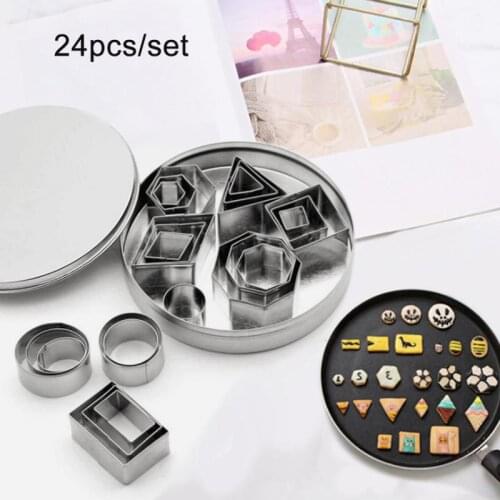 24 PCS Baking Tool Dessert Christmas Kitchen DIY Cake Biscuit Mold Cookie Cutter Set Stainless Steel Geometric Shape Mini